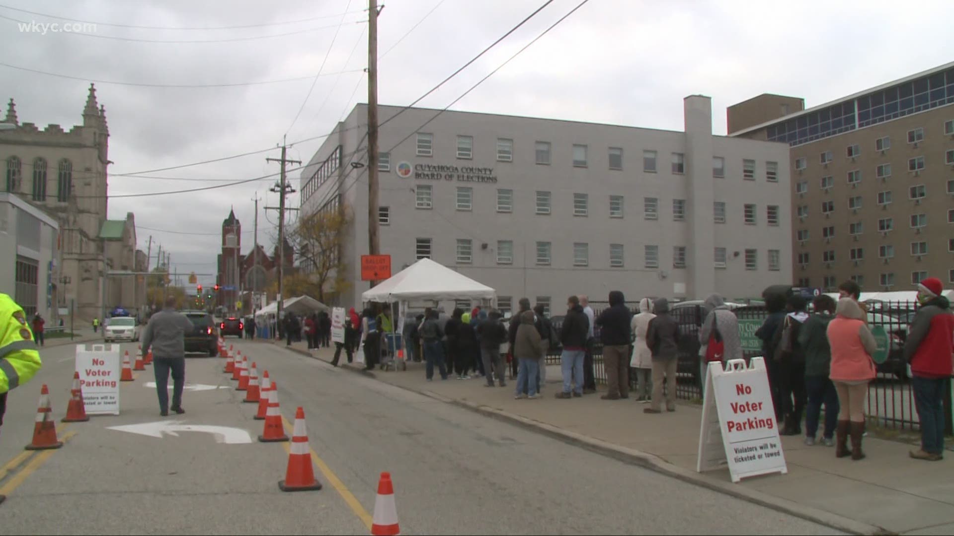 Today marked the first Saturday of weekend hours for early voting in Ohio. At one point, the line wrapped around the block and extended up the off-ramp for I-90.