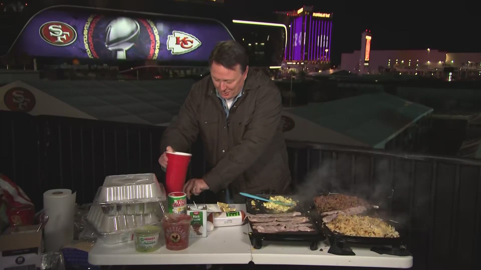 NBC's Jay Gray is cooking up some tailgate snacks ahead of Super Bowl Sunday in Las Vegas.
