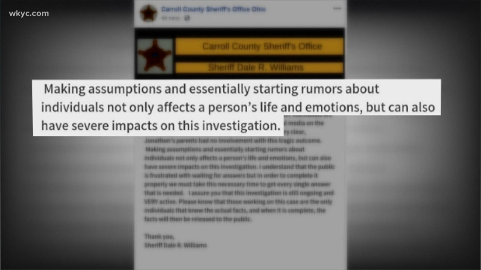 Carroll County Sheriff seeks to stop social media rumors surrounding death of teen