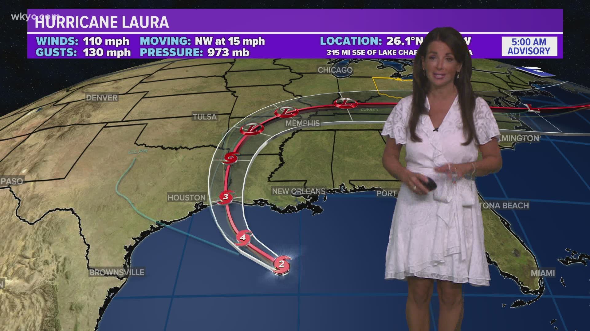 Aug. 26, 2020: Hurricane Laura is now a Category 2 storm as it approaches the Gulf Coast. Hollie Strano has an updated look at the storm's projected path.