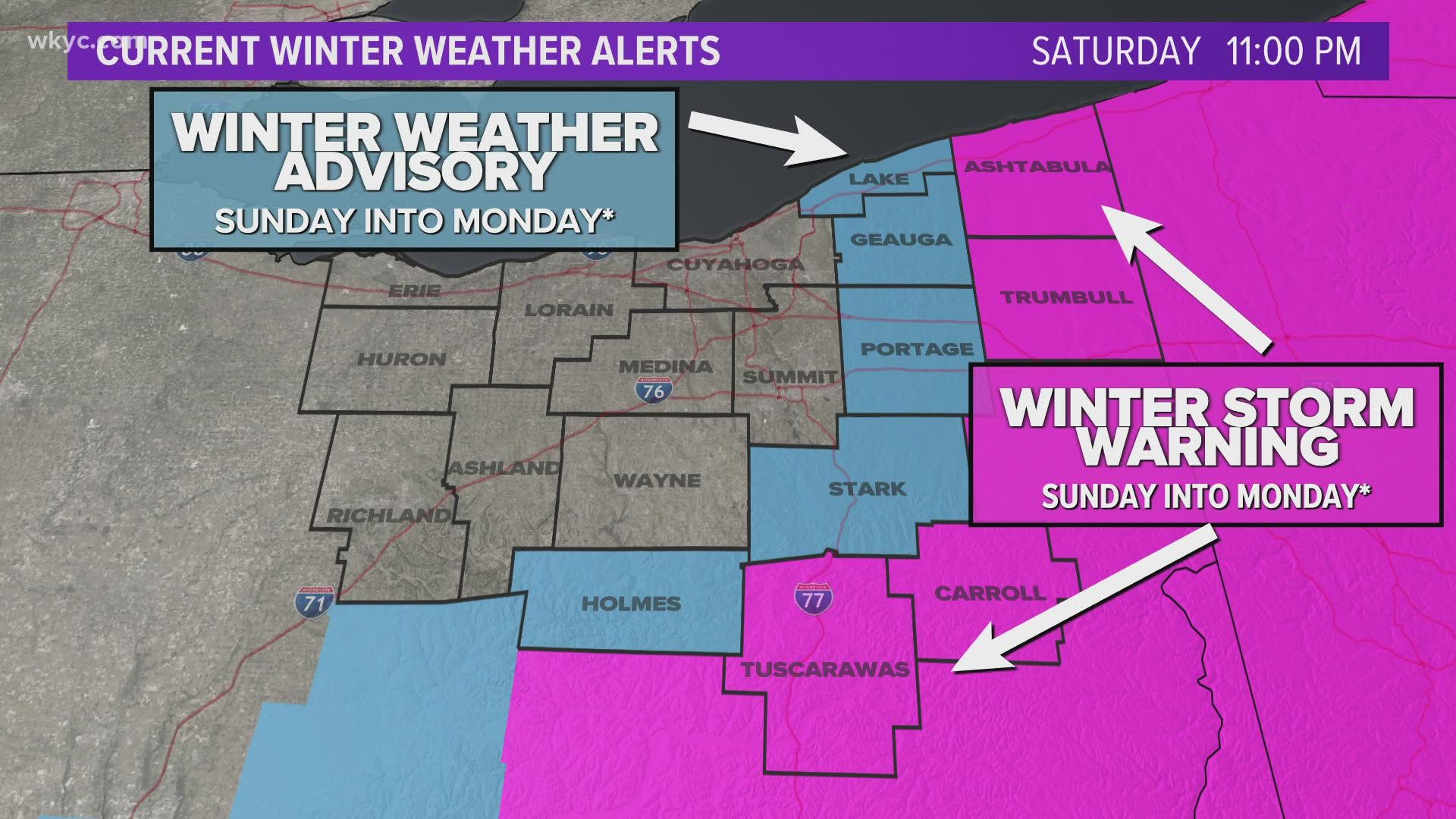 Winter is coming, Northeast Ohio. The warning is in effect until 1 p.m. eastern Monday.