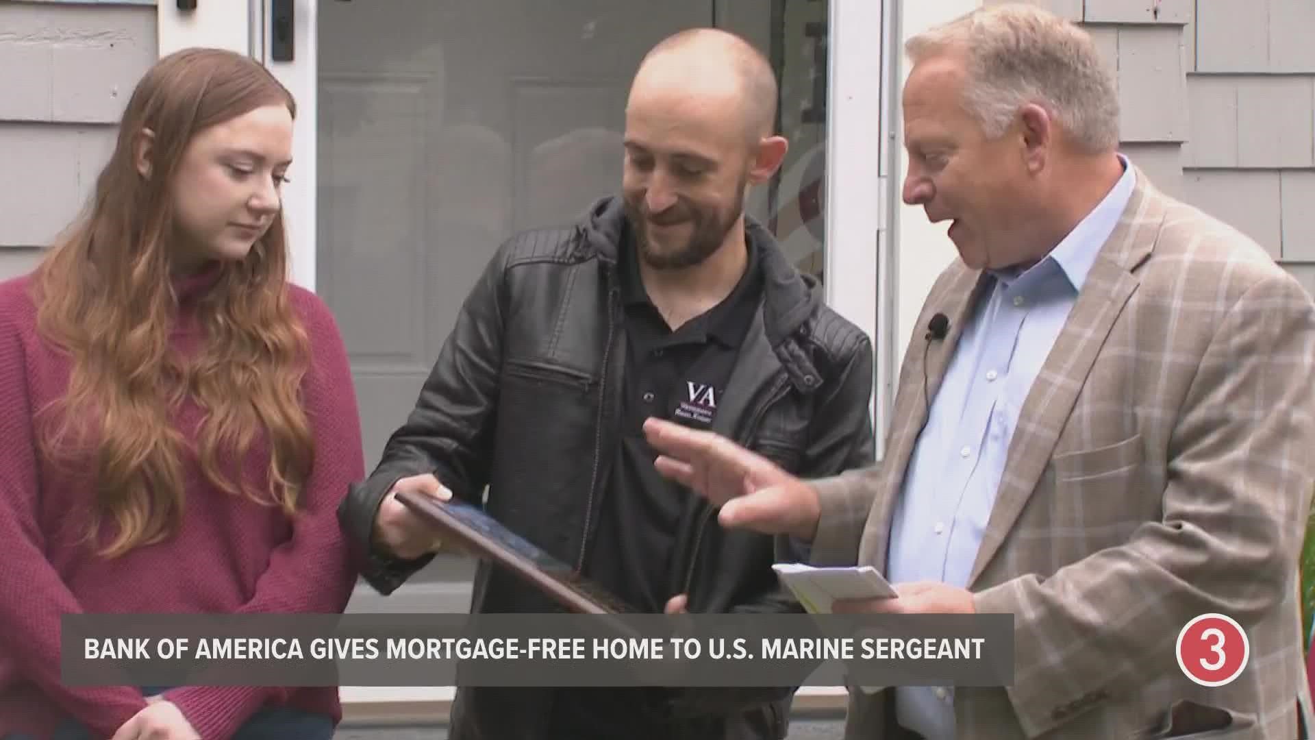 Bank of America presented the keys to a mortgage-free home to U.S. Marine Sergeant Anthony Leanza.