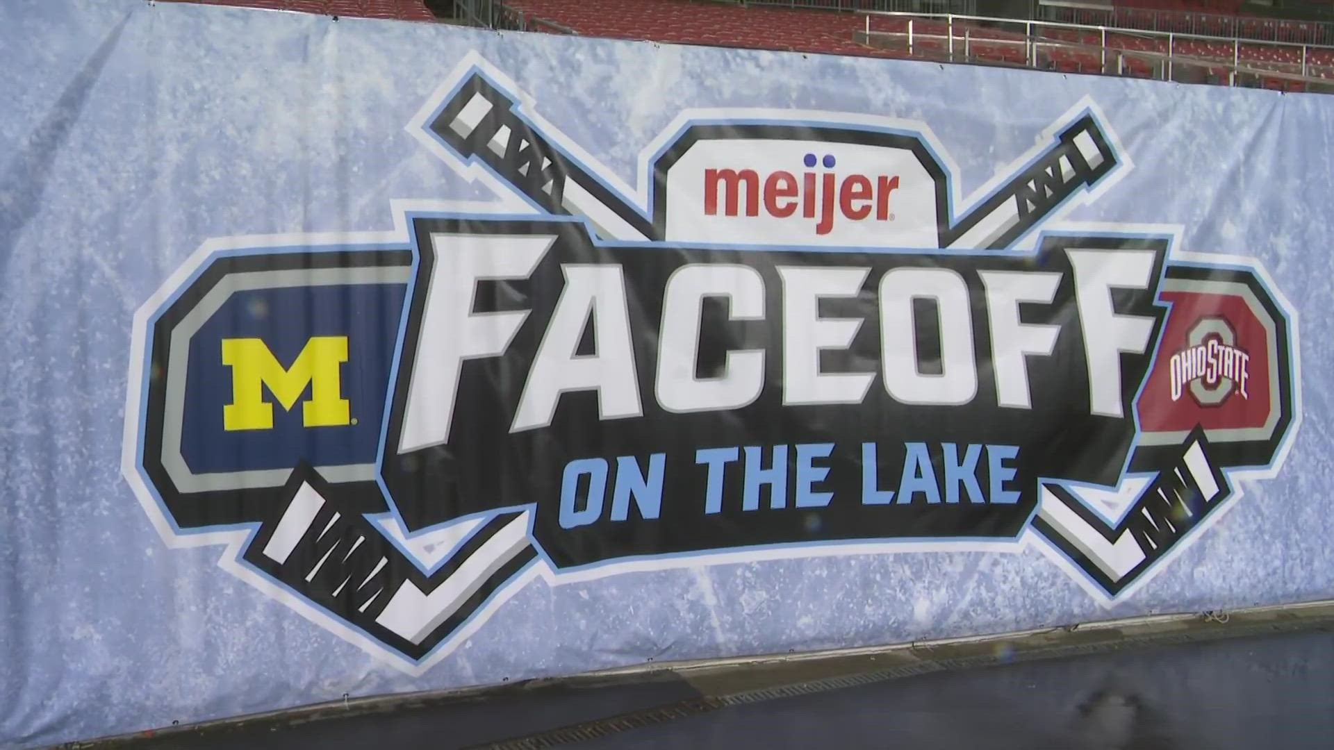 For the first time ever, FirstEnergy Stadium in Cleveland is hosting a hockey game -- and it's between the Ohio State Buckeyes and Michigan Wolverines.