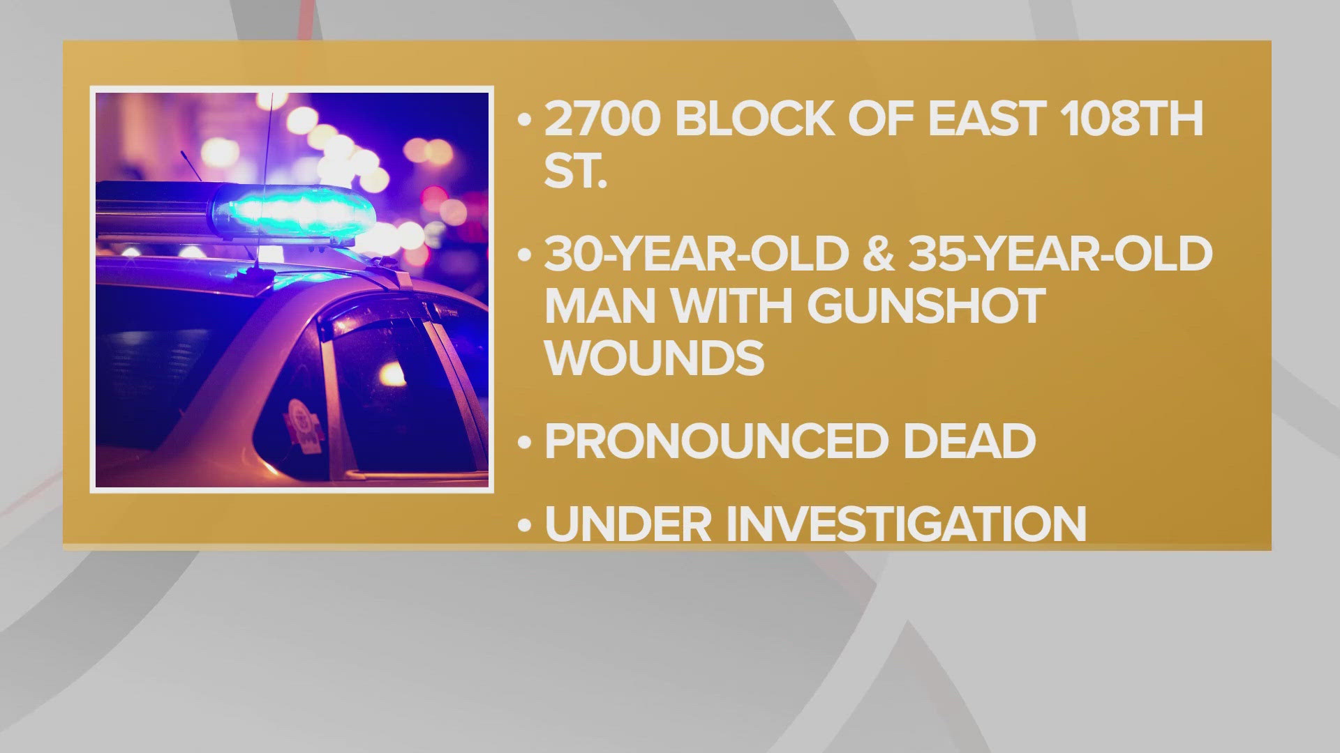 Officers responded to the 2700 block of East 108th Street around 9 p.m. Friday.