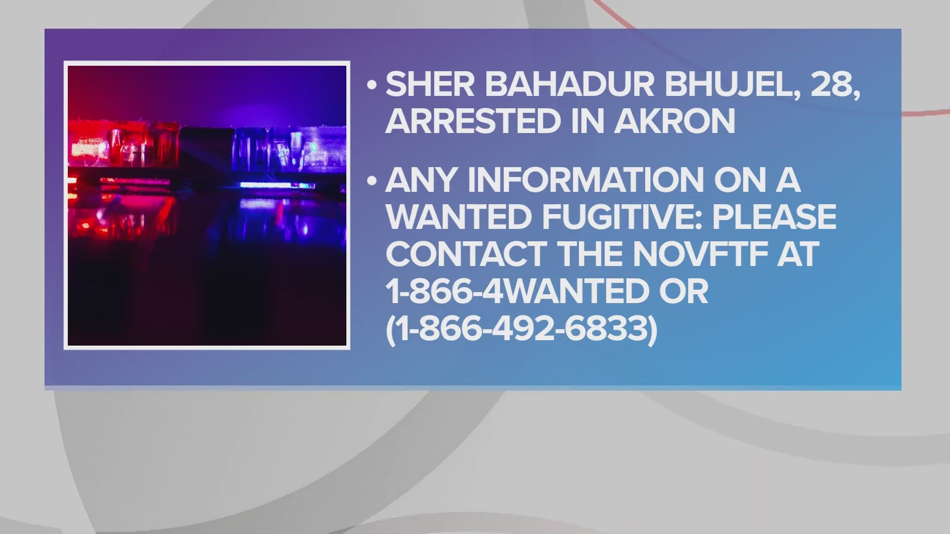 Sher Bahadur Bhujel, 28, was arrested without incident in Akron on Tuesday.