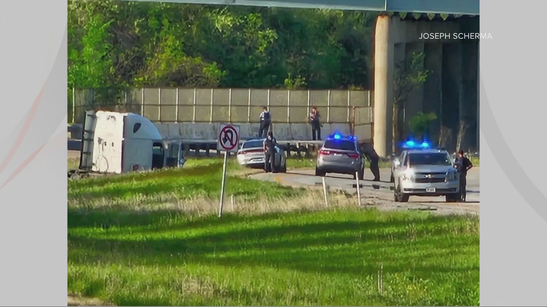 Traffic was backed up for hours as crews attempted to locate the man, who allegedly pulled a gun on a mechanic in Medina County before leading troopers on a chase.