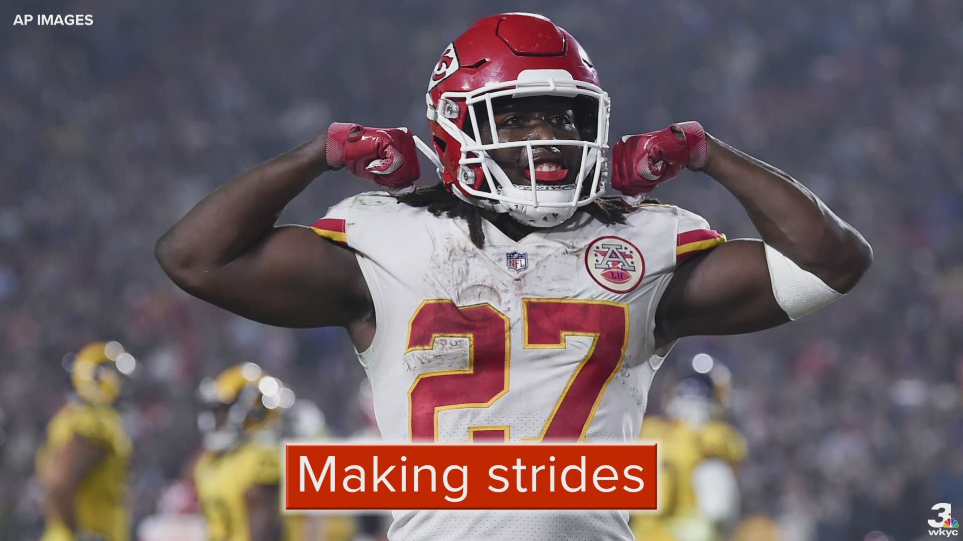 Cleveland Browns coach Freddie Kitchens says running back Kareem Hunt continues to work on being a better person after assaulting a woman last February.
