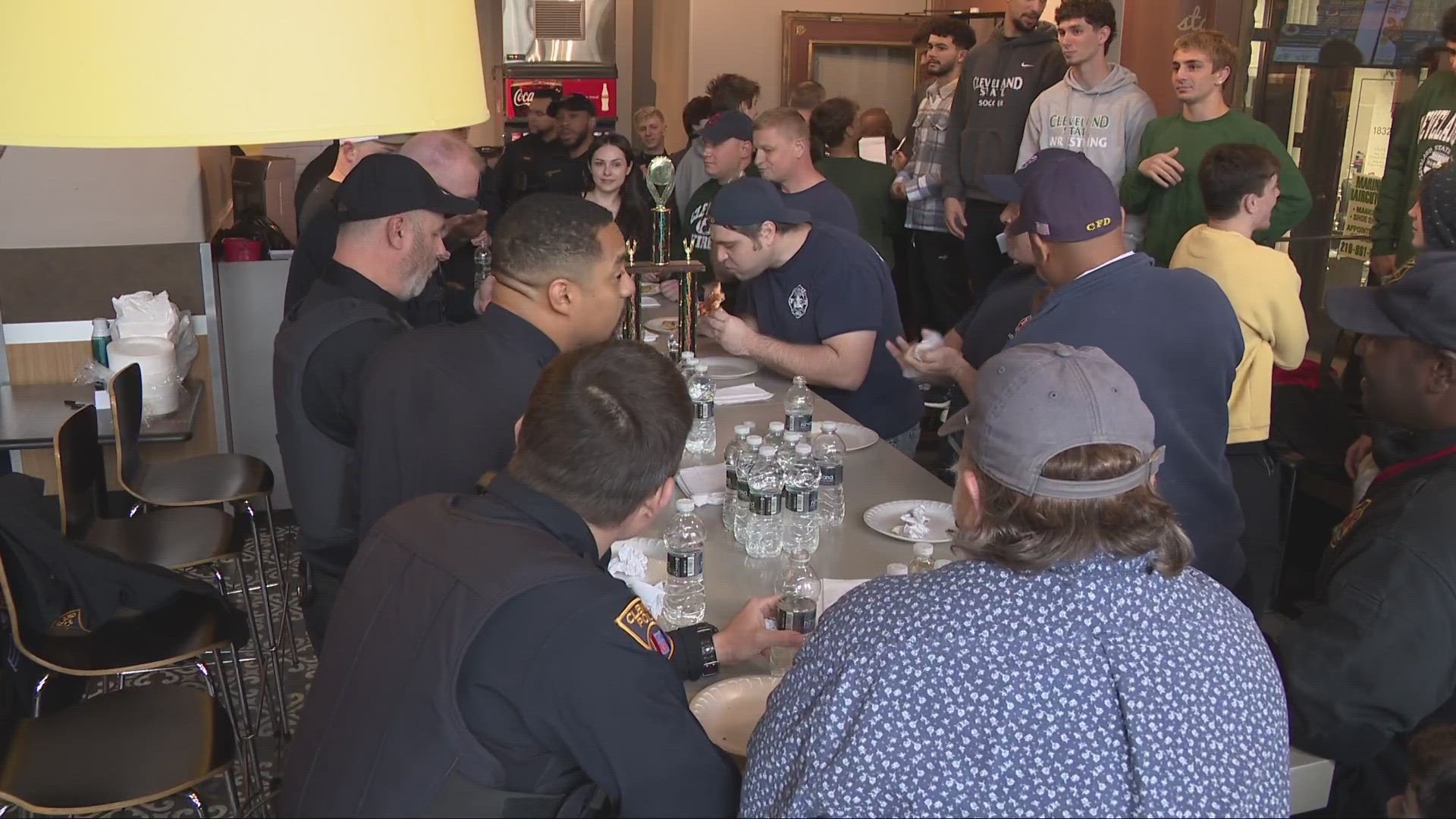 The Cleveland Police Department and the Cleveland Police Foundation hosted a pizza eating relay at Rascal House in downtown Cleveland.