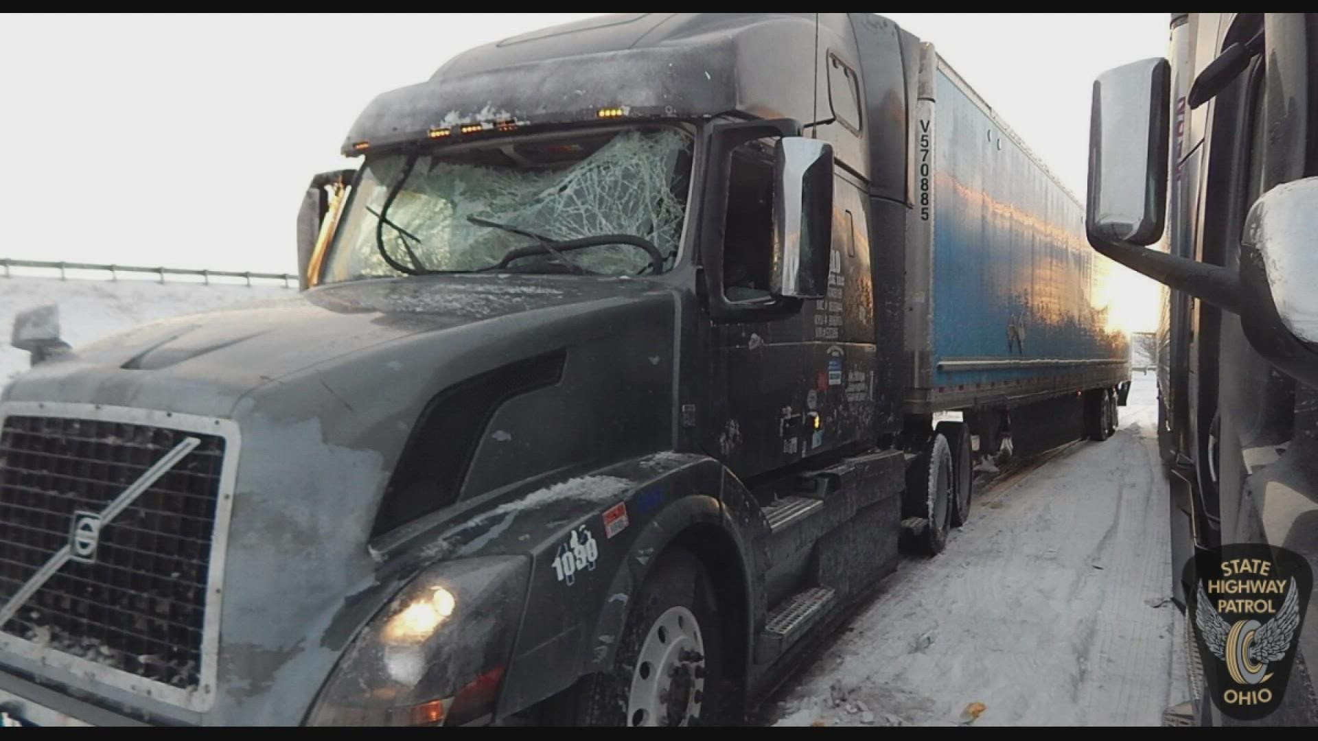 The Ohio State Highway Patrol has released multiple images of vehicles that were damaged during a Sunday afternoon snow plow incident.