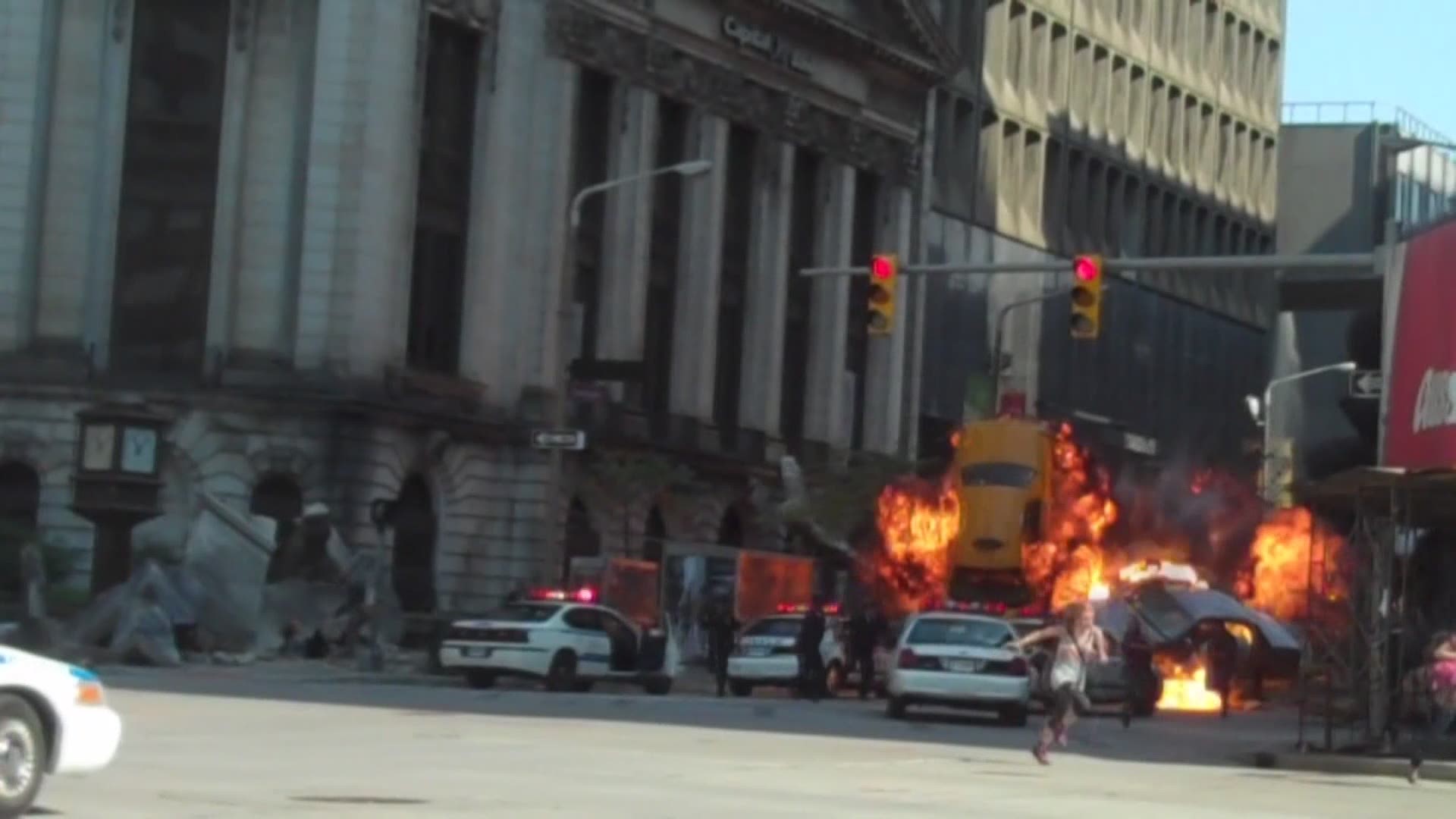 This file video from August 2011 captures behind-the-scenes explosive excitement when Marvel descended on Cleveland to film some of the most action-packed sequences of the first 'Avengers' film.
