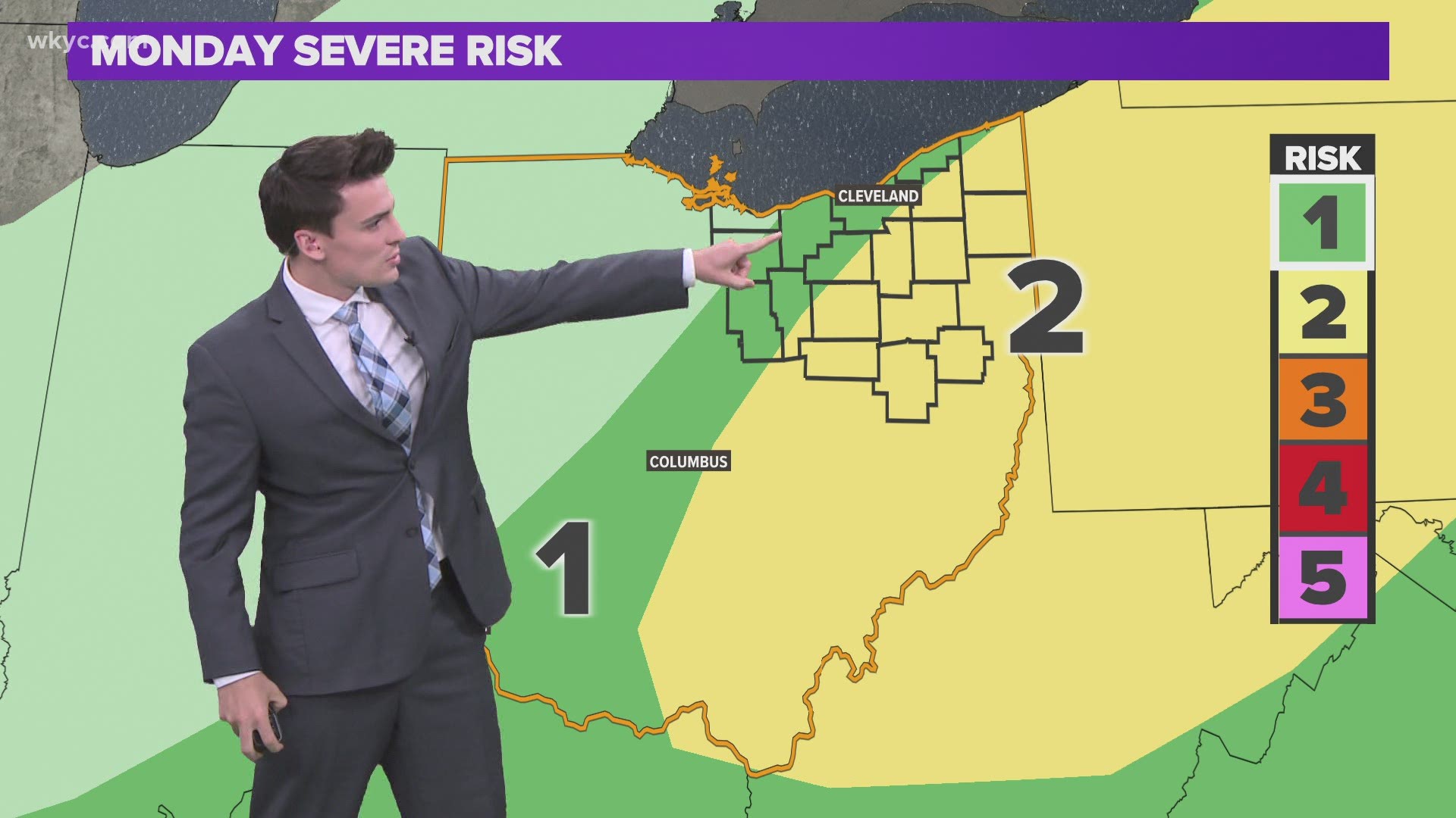 Watch out for a few more downpours tonight and tomorrow. A low-end severe risk is still in play across NE Ohio. A cold front Monday will dry out us next week.