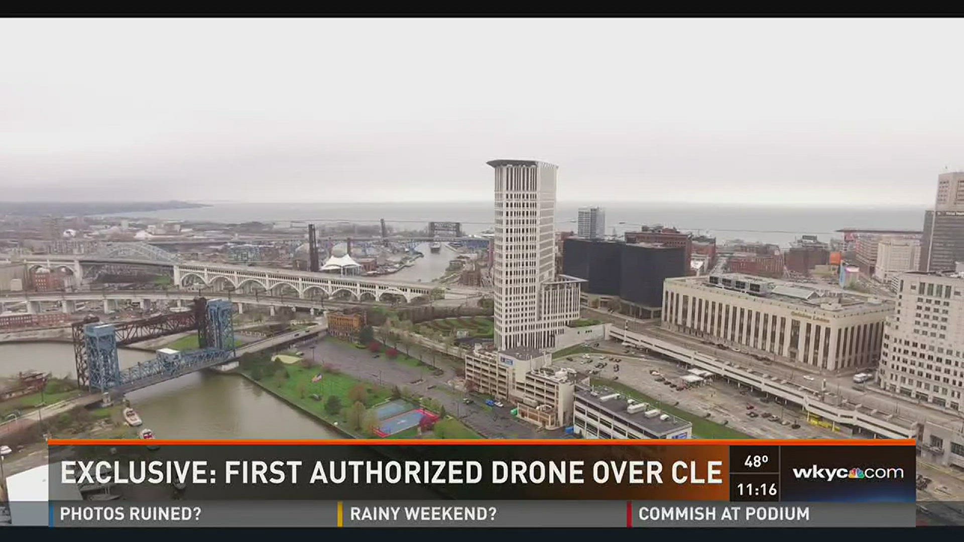 The first authorized commercial flight took off in downtown Cleveland Thursday evening.