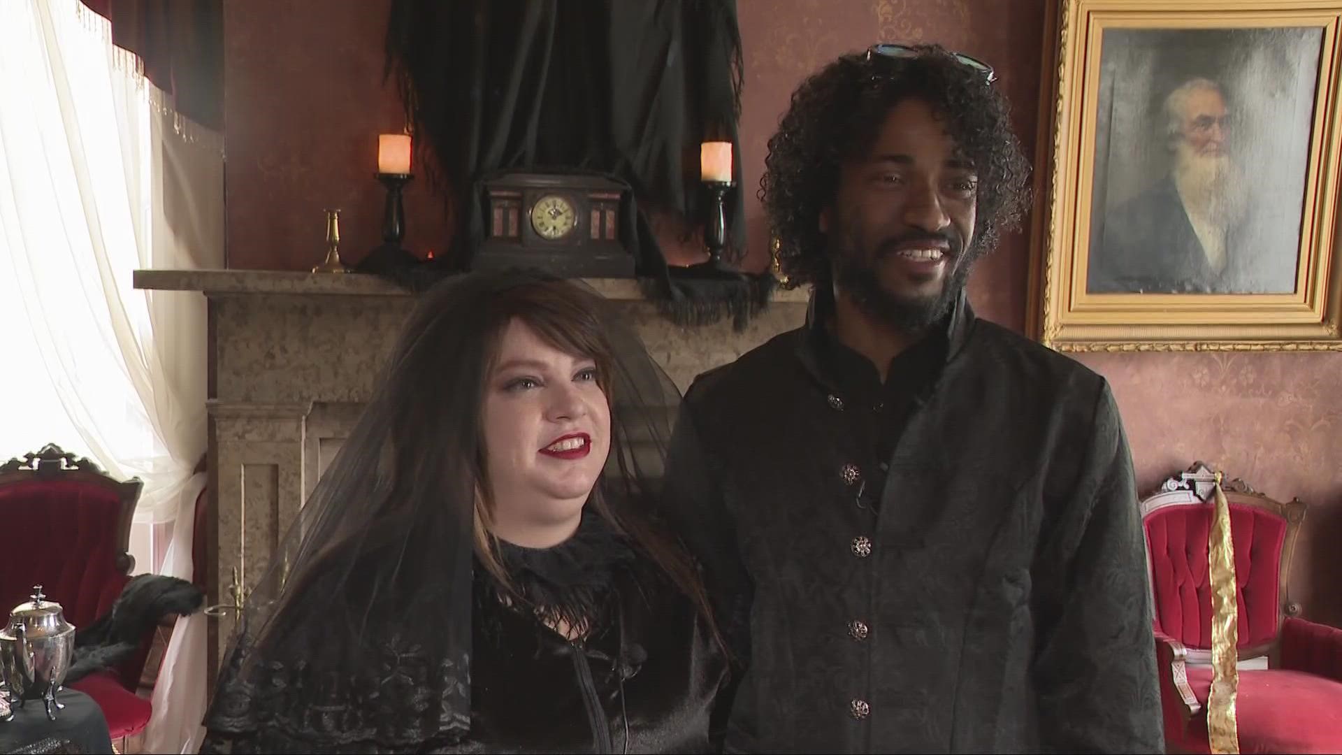 After being together for 15 years, Virginia and Jamal decided to finally tie the knot. They were married at Akron's Perkins Stone Mansion on Halloween.