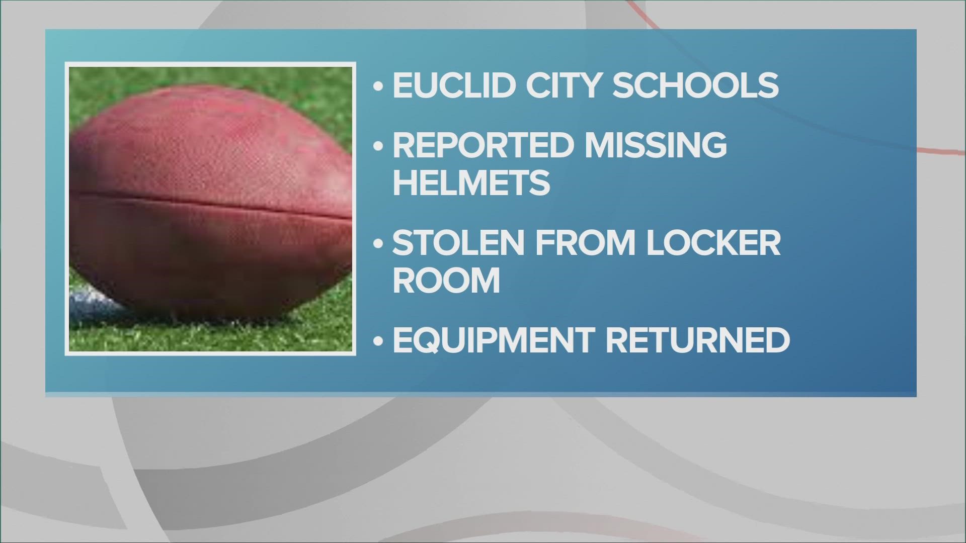 The news comes as teams across Northeast Ohio are dealing with helmet shortages. Officials say the equipment was taken to another district but later recovered.