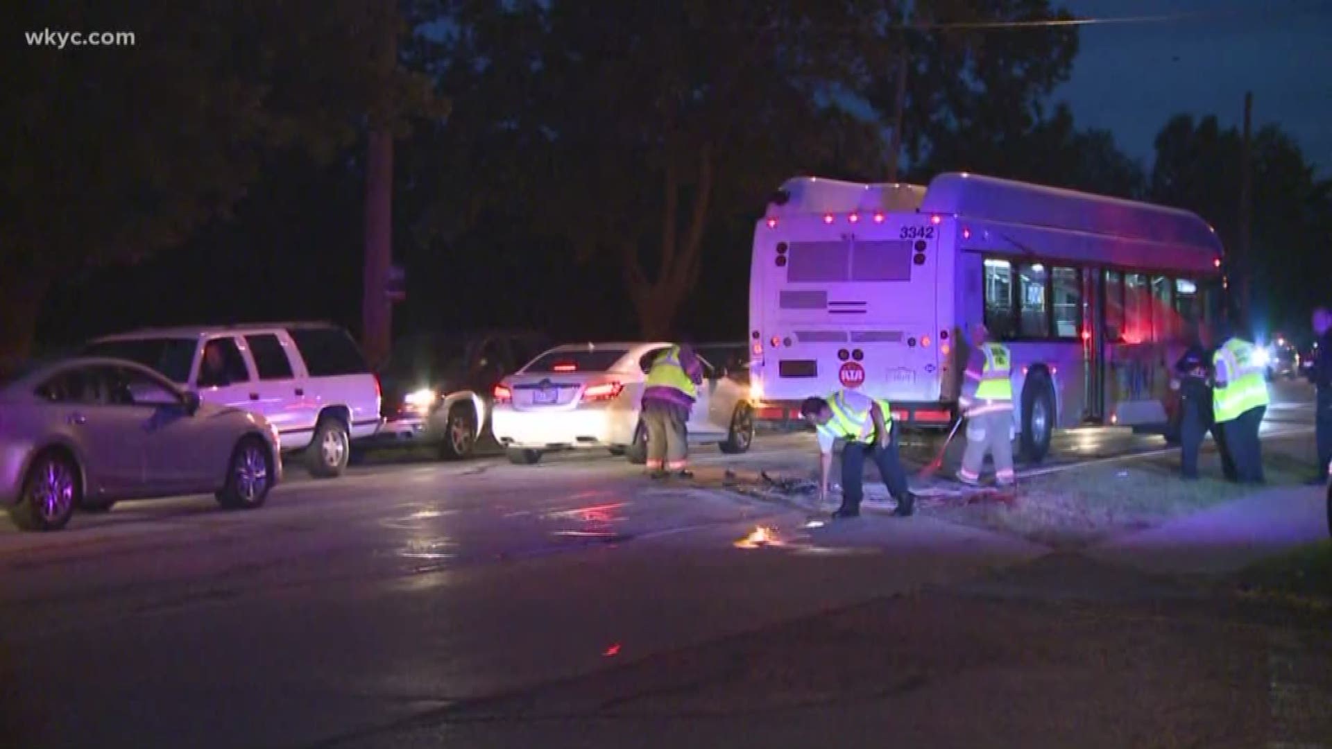 A car and a bus collided on Aurora Road in Solon, leading to nine injuries.