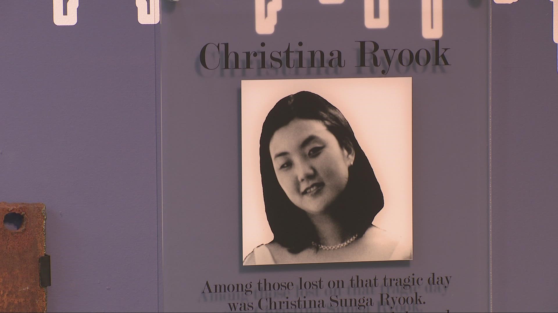 Westlake Porter Public Library dedicated a piece of steel from the World Trade Center in remembrance of Christina Ryook, who passed away 21 years ago 9/11.