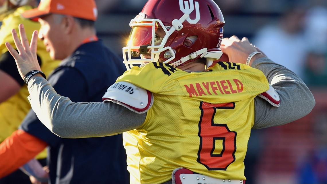 Cleveland Browns quarterback Baker Mayfield warms-up before an NFL football  game against the Detroit Lions, Sunday, Nov. 21, 2021, in Cleveland. (AP  Photo/David Richard Stock Photo - Alamy