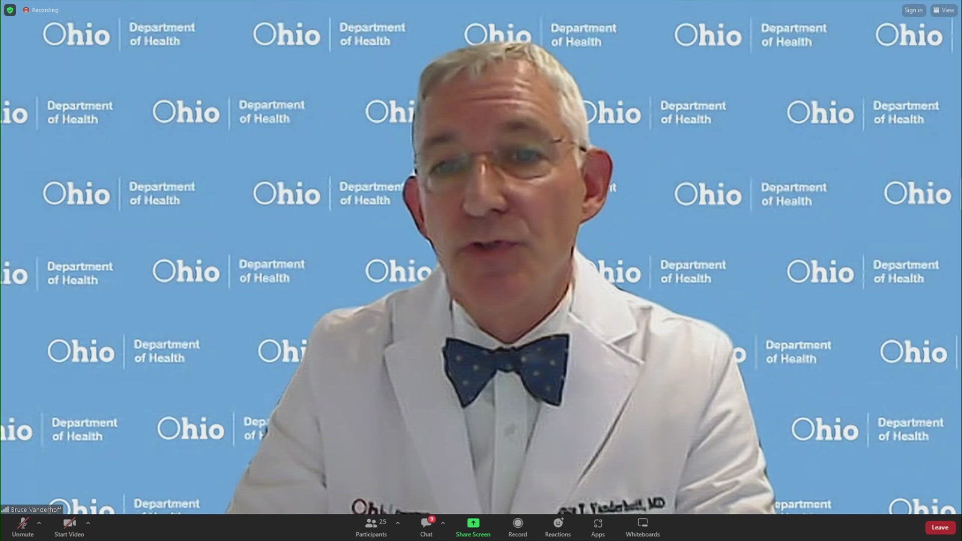 Gov. Mike DeWine was joined by Ohio Department of Health Director Bruce Vanderhoff for the virtual briefing.