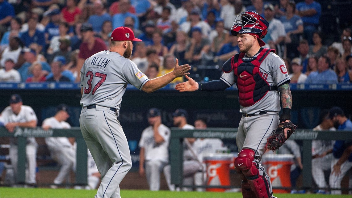 Roberto Perez & Cody Allen 2016 Cleveland Indians Celebrate 