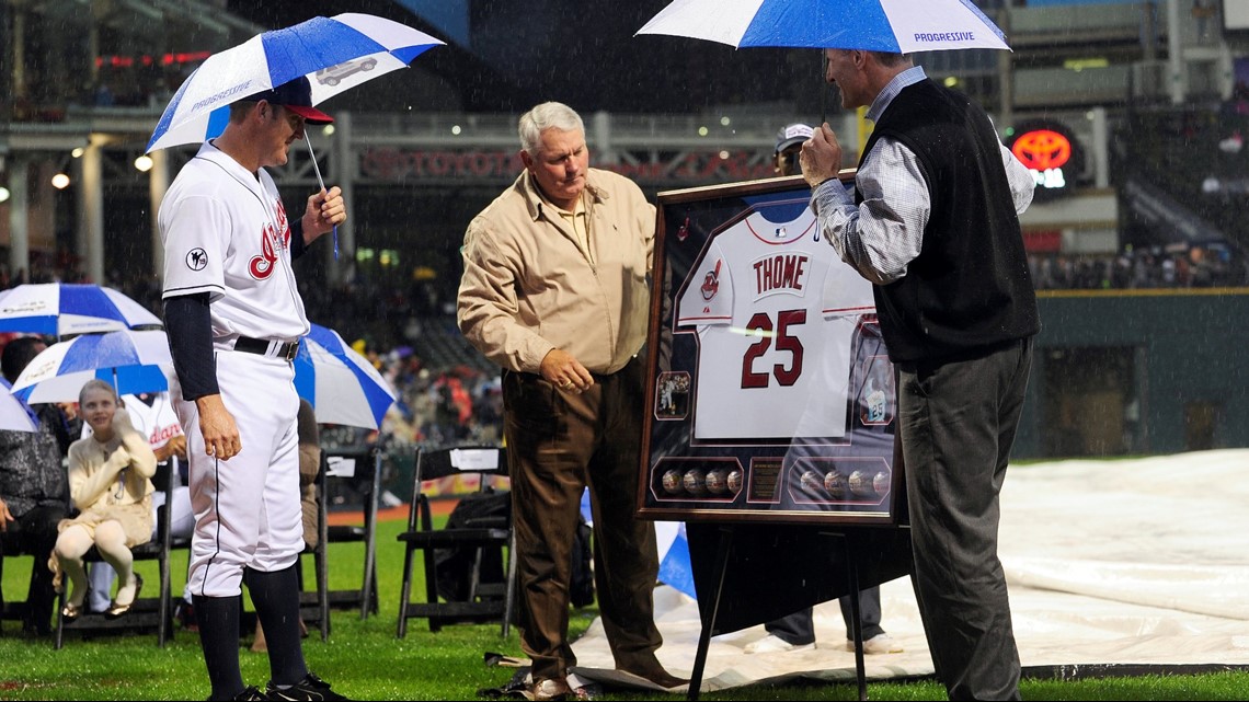 Hall of Fame inductee Jim Thome and his wife Andrea during the Parade of  Legends at the Baseball …