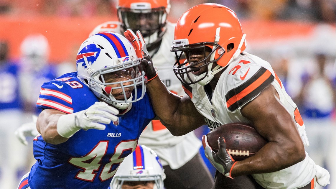 CLEVELAND, OH - DECEMBER 24: Cleveland Browns running back Nick Chubb (24)  carries the football during the first quarter of the National Football  League game between the New Orleans Saints and Cleveland