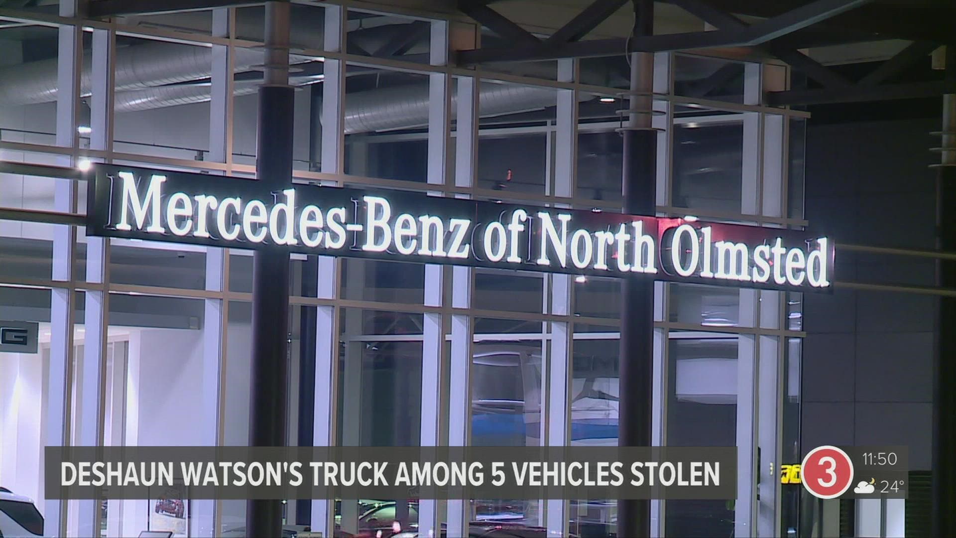 Four of the vehicles were described as 'Mercedes' vehicles, the fifth vehicle was a Dodge Ram pickup owned by Watson.