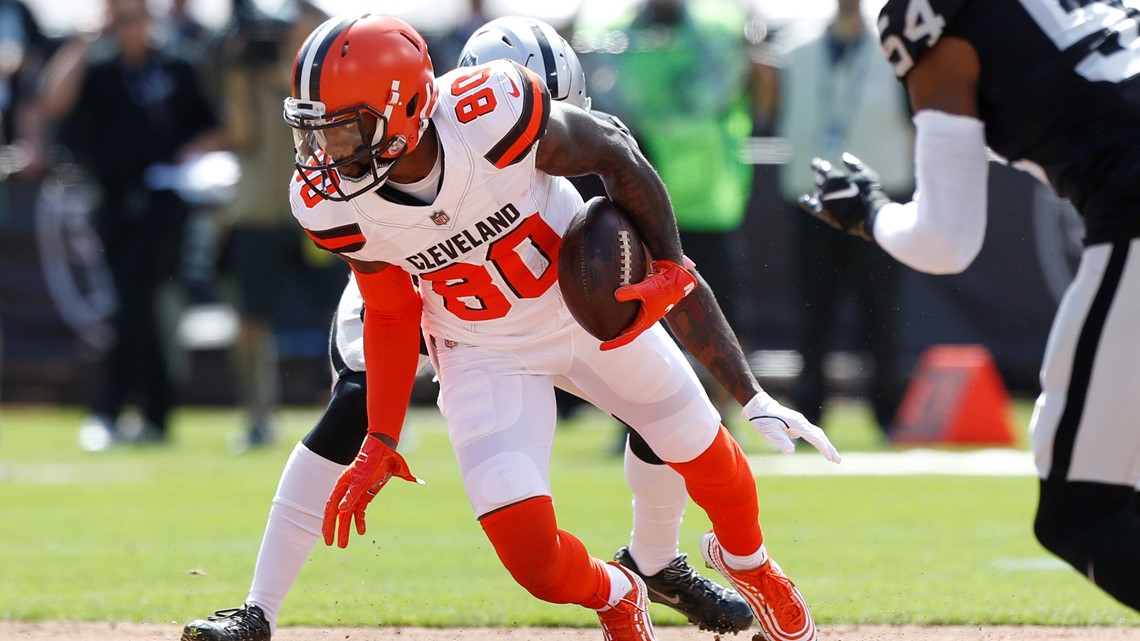 FILE - Cleveland Browns wide receiver Jarvis Landry (80) jogs off