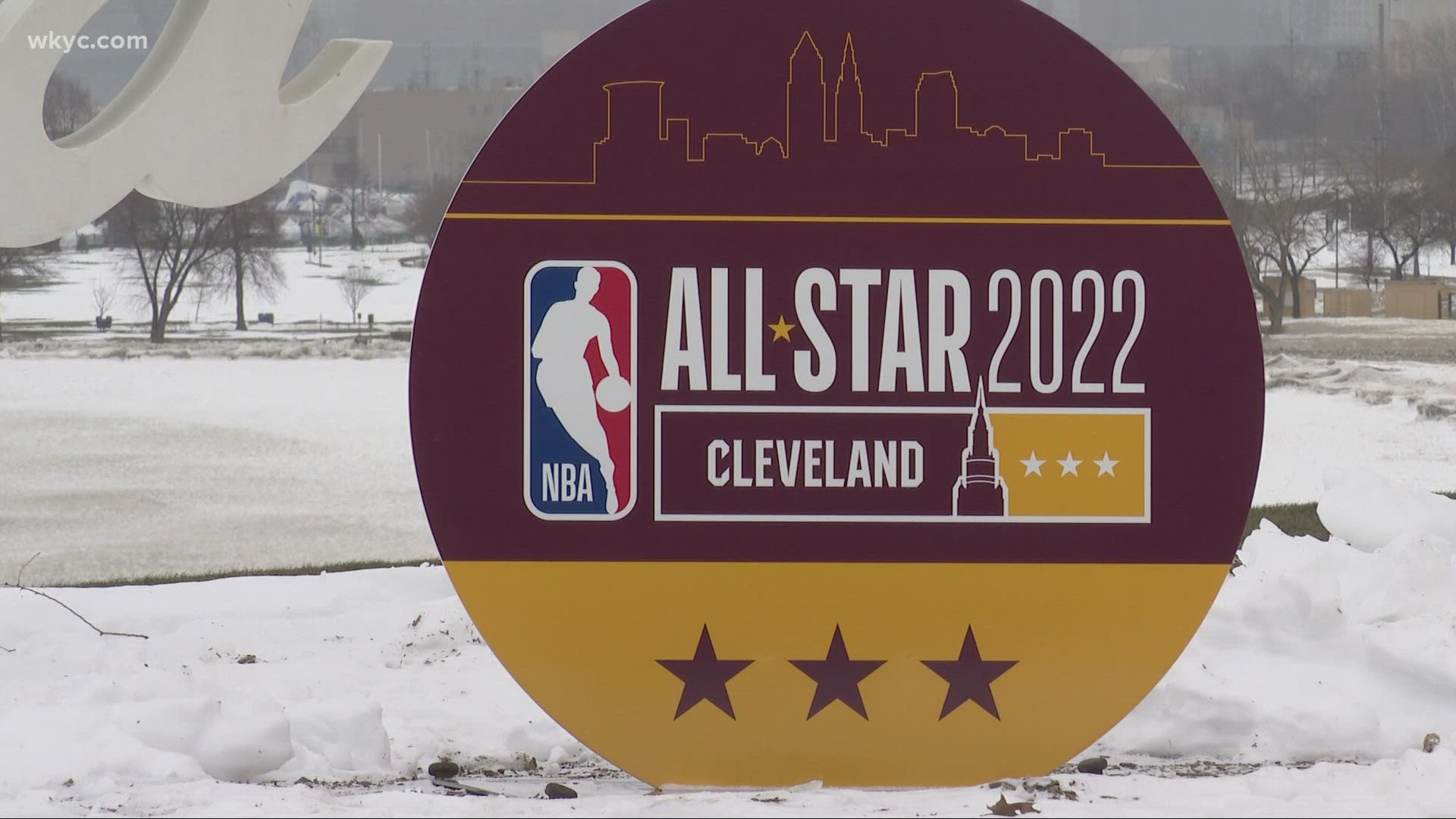 The Script Cleveland signs around Cleveland now feature logos for the 2022 NBA All-Star Game.