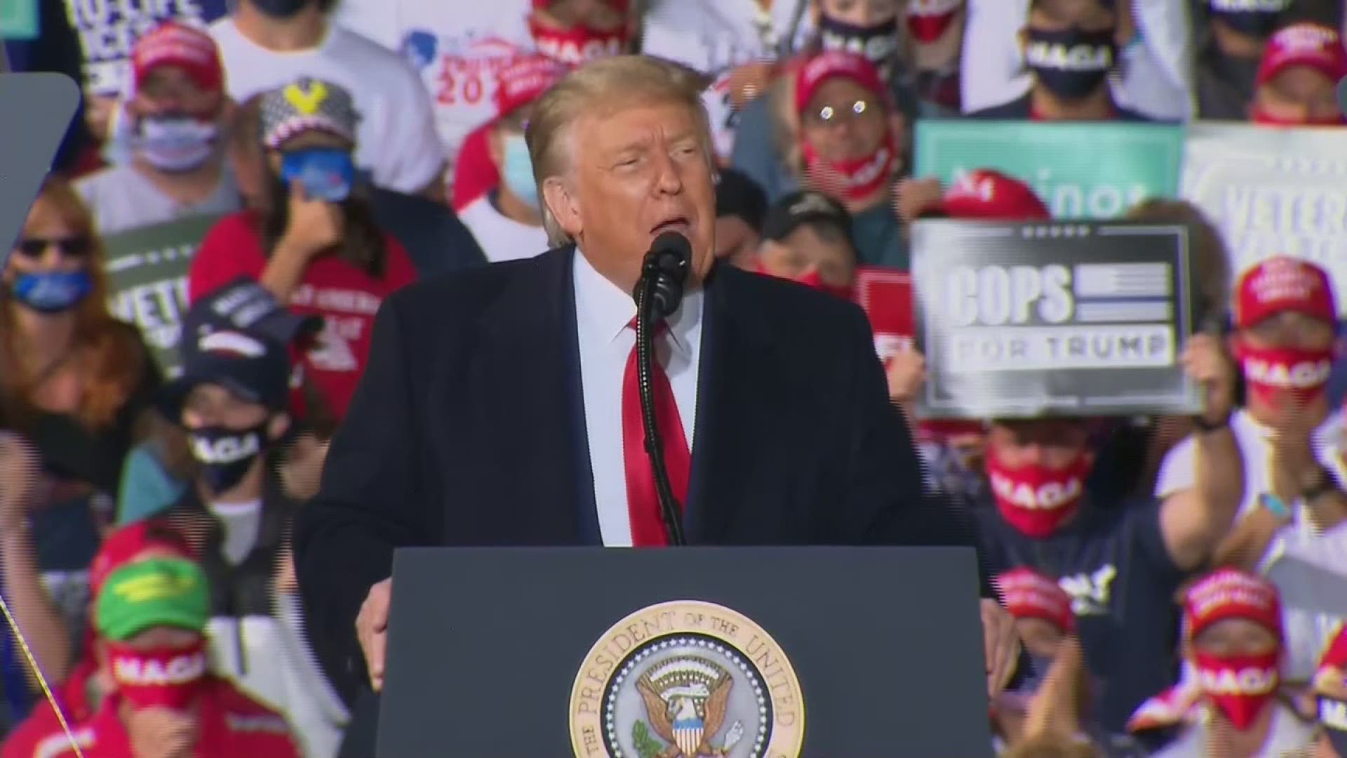The two teens were called onto the stage during Monday's rally in Toledo. President Trump championed their support of the men and women of law enforcement.