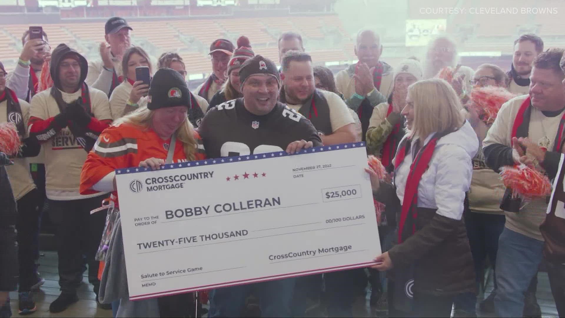 Veteran Bobby Colleran from North Ridgeville was surprised with $25,000 to help with housing costs.
