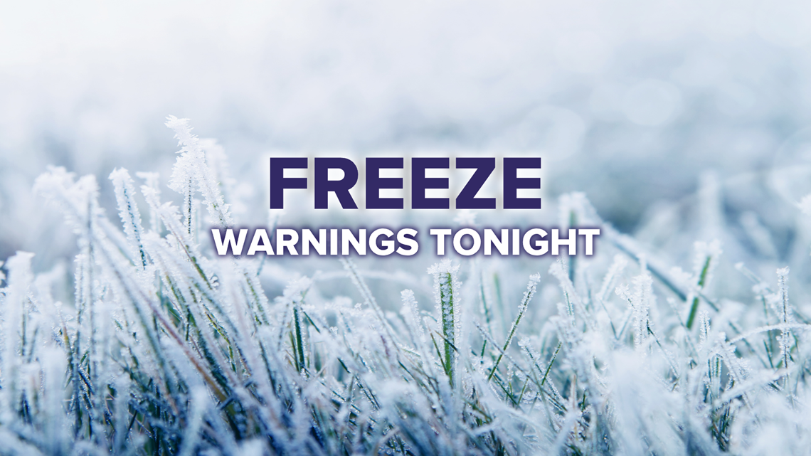 The National Weather Service warns of a Freeze Warning in multiple Northeast Ohio counties, predicting temperatures as low as 28°F that could harm crops and plants.
