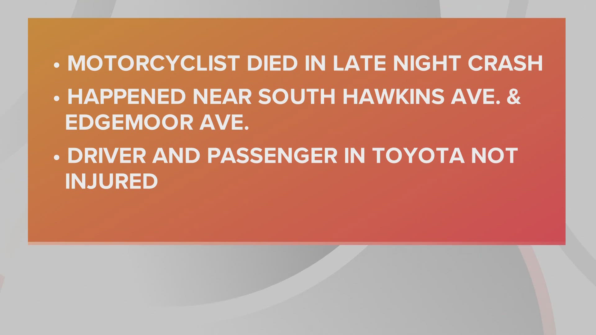 Akron police say it was around 10:20 p.m. Sunday night when the crash happened in the area of South Hawkins and Edgemoor avenues.