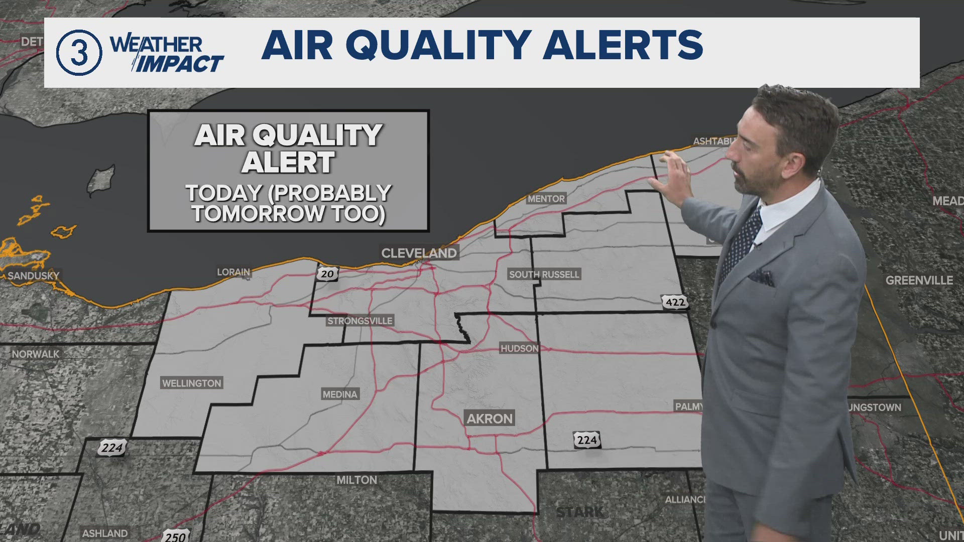 The alert will be in effect throughout the entire day Tuesday for multiple counties, including Ashtabula, Cuyahoga, Geauga, Lake, Lorain, Medina, Portage and Summit.