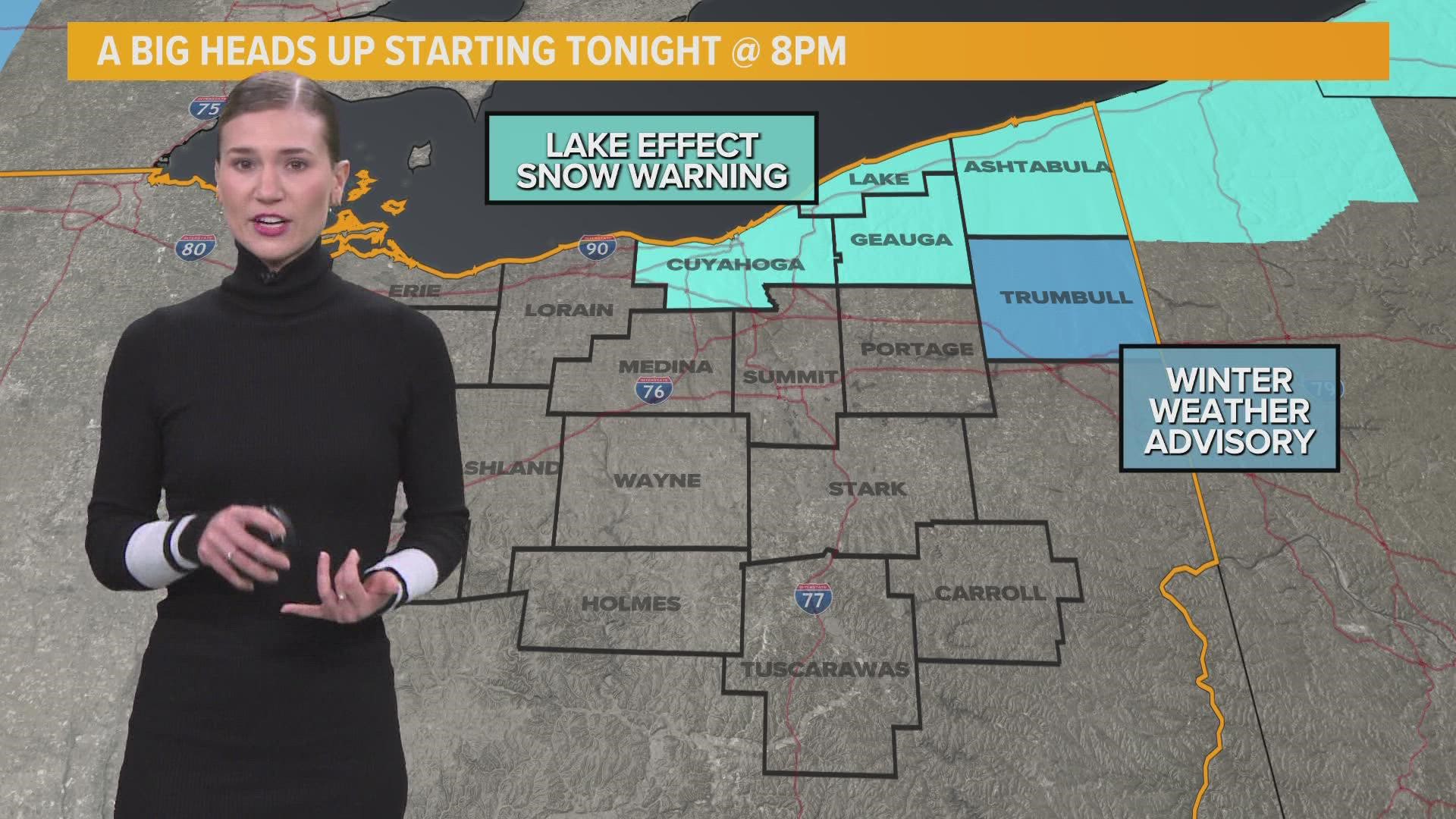 3News' Payton Domschke says multiple Northeast Ohio counties are under a Lake Effect Snow Warning this weekend.