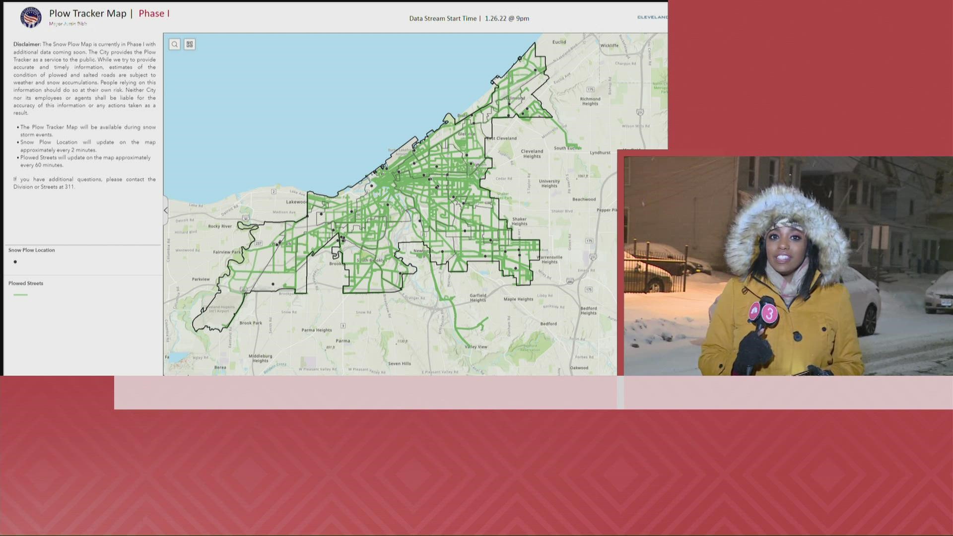 3News' Jasmine Monroe shows how the city of Cleveland's snow plow tracker works.