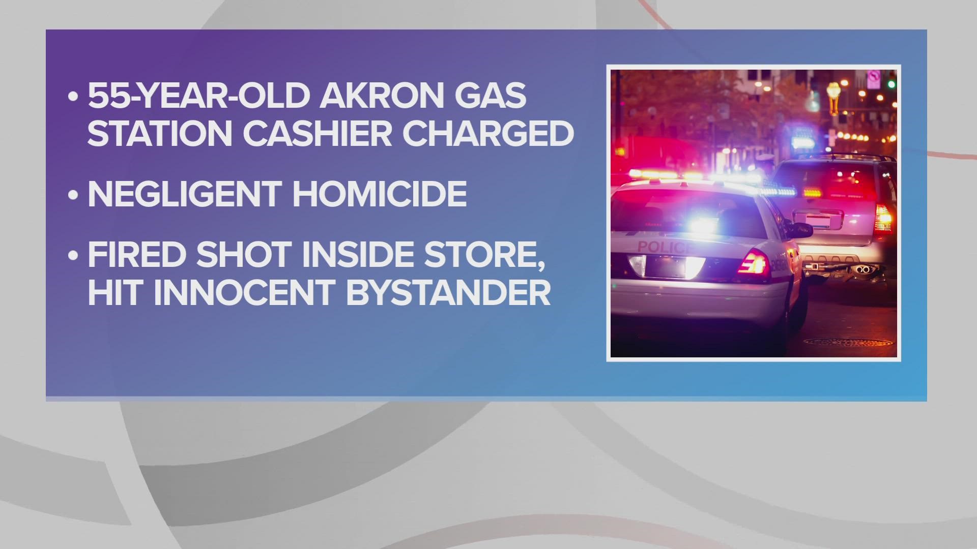 The man was struck when a gas station attendant allegedly opened fire at a patron during an apparent argument.