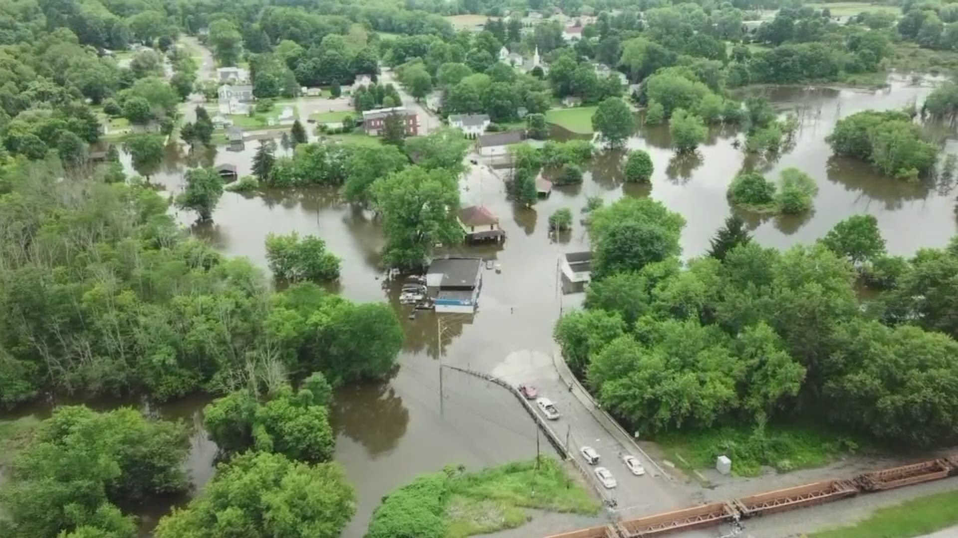 Our drone caught these shots of massive flooding in Clinton. Several cars were even submerged outside a Napa Auto Parts store.