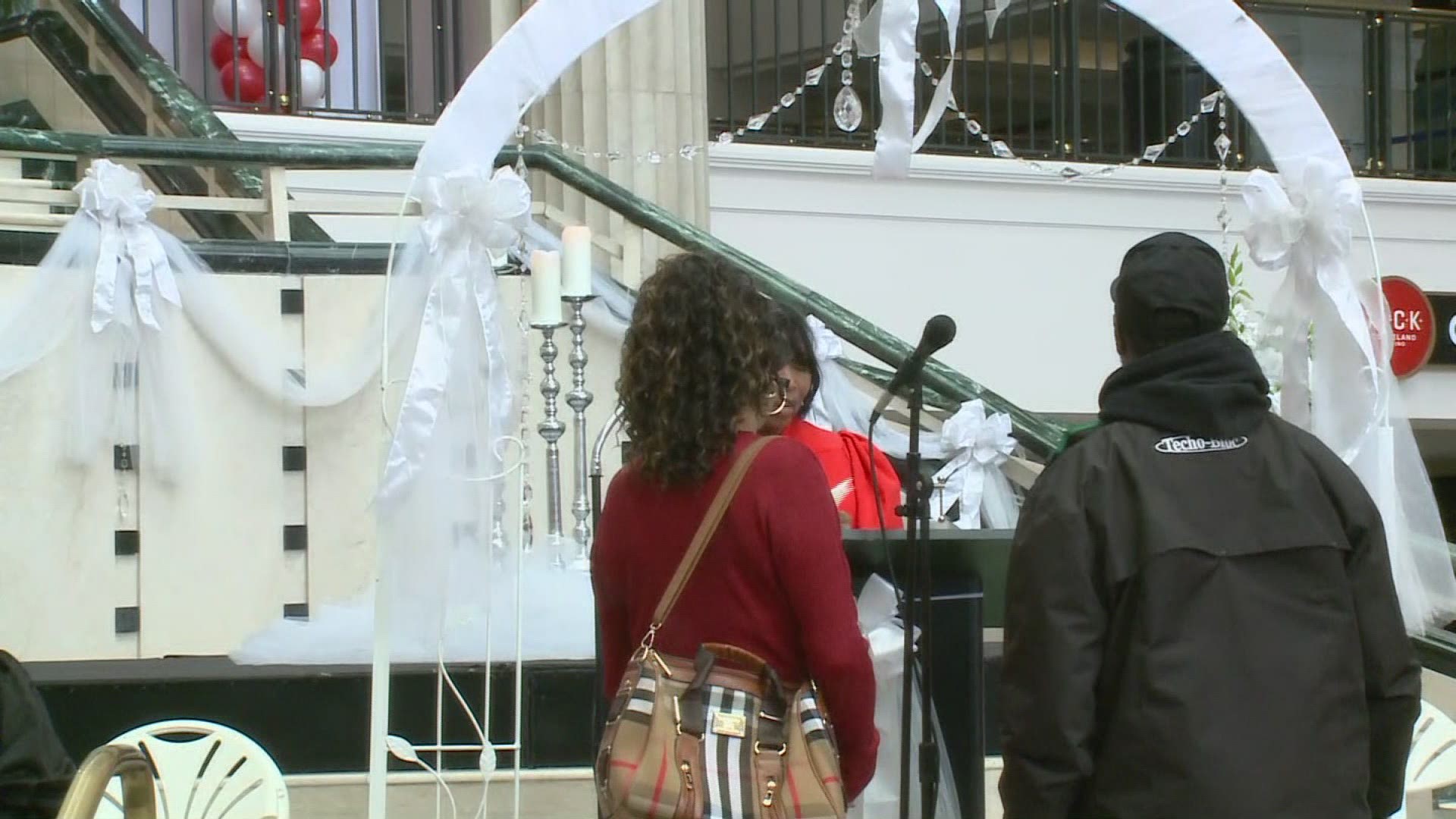 Several couples celebrated Valentine's Day by saying "I do" at Cleveland's Tower City.