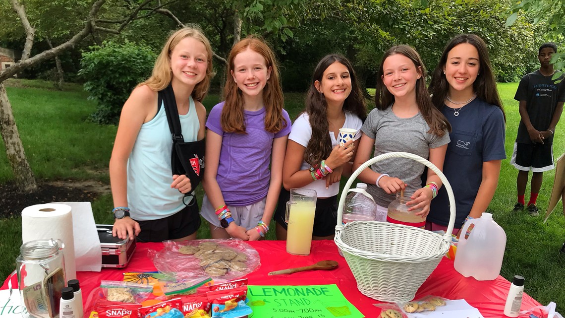 Hathaway Brown lemonade stand Scout and Chasey Scaravilli