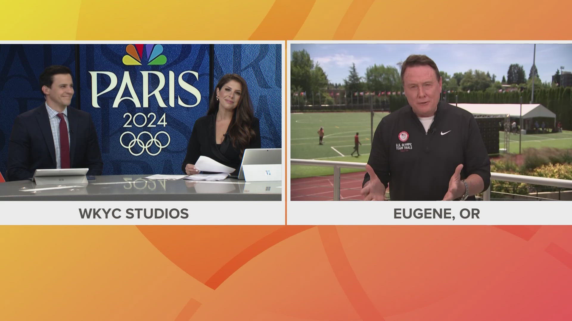 NBC's Jay Gray ends his report from the USA Track & Field Olympic Trials with a goodbye message for 3News' Laura Caso on her last day at the station.