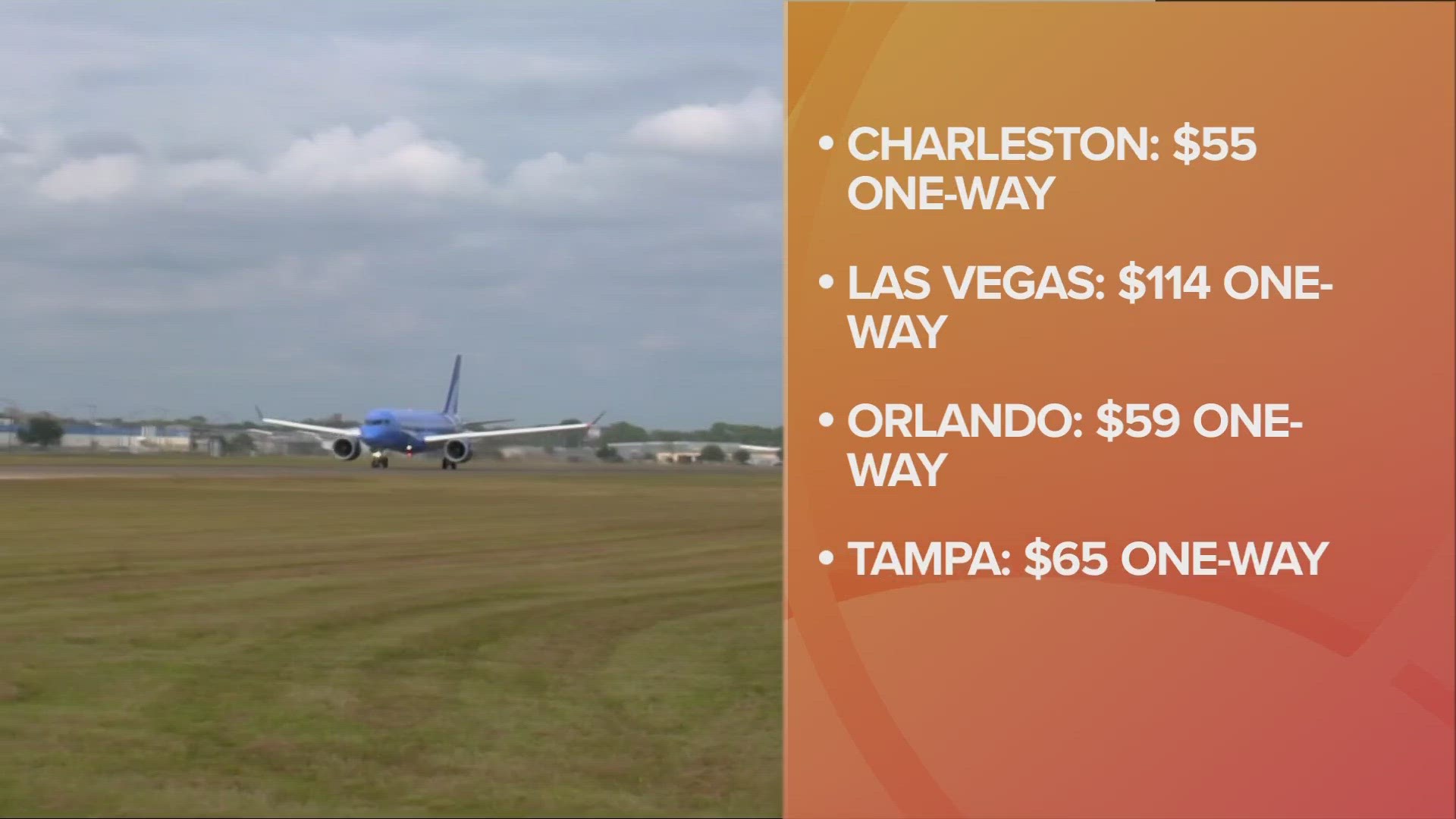 Fares from Akron-Canton to Charleston, Orlando, Tampa, and Las Vegas start at just $55 one-way.