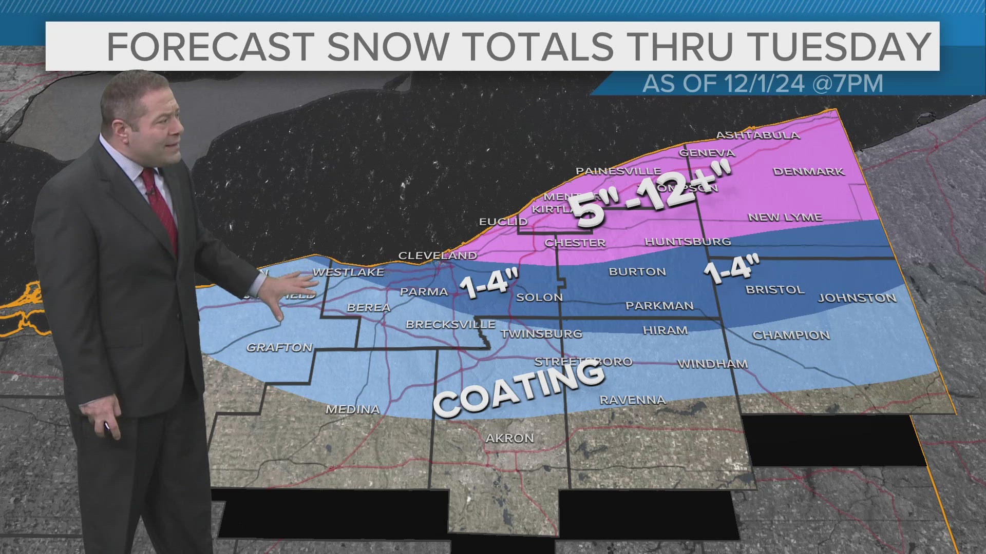 We're still tracking lake effect snow here in Northeast Ohio. AJ Colby has the hour-by-hour details in his morning weather forecast for Monday, December 2, 2024.