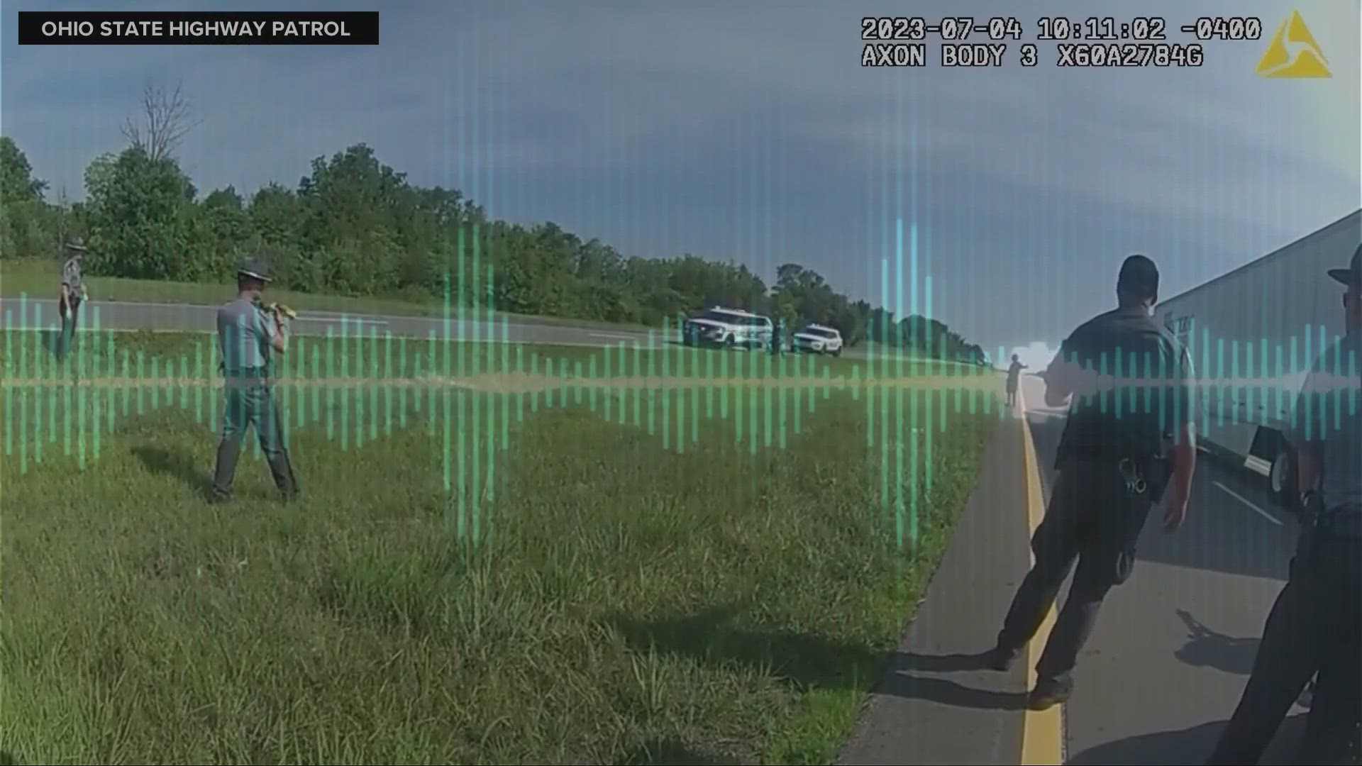 In body cam video from the scene, Ohio state troopers can be heard telling the officer with the K-9 to not release the dog.
