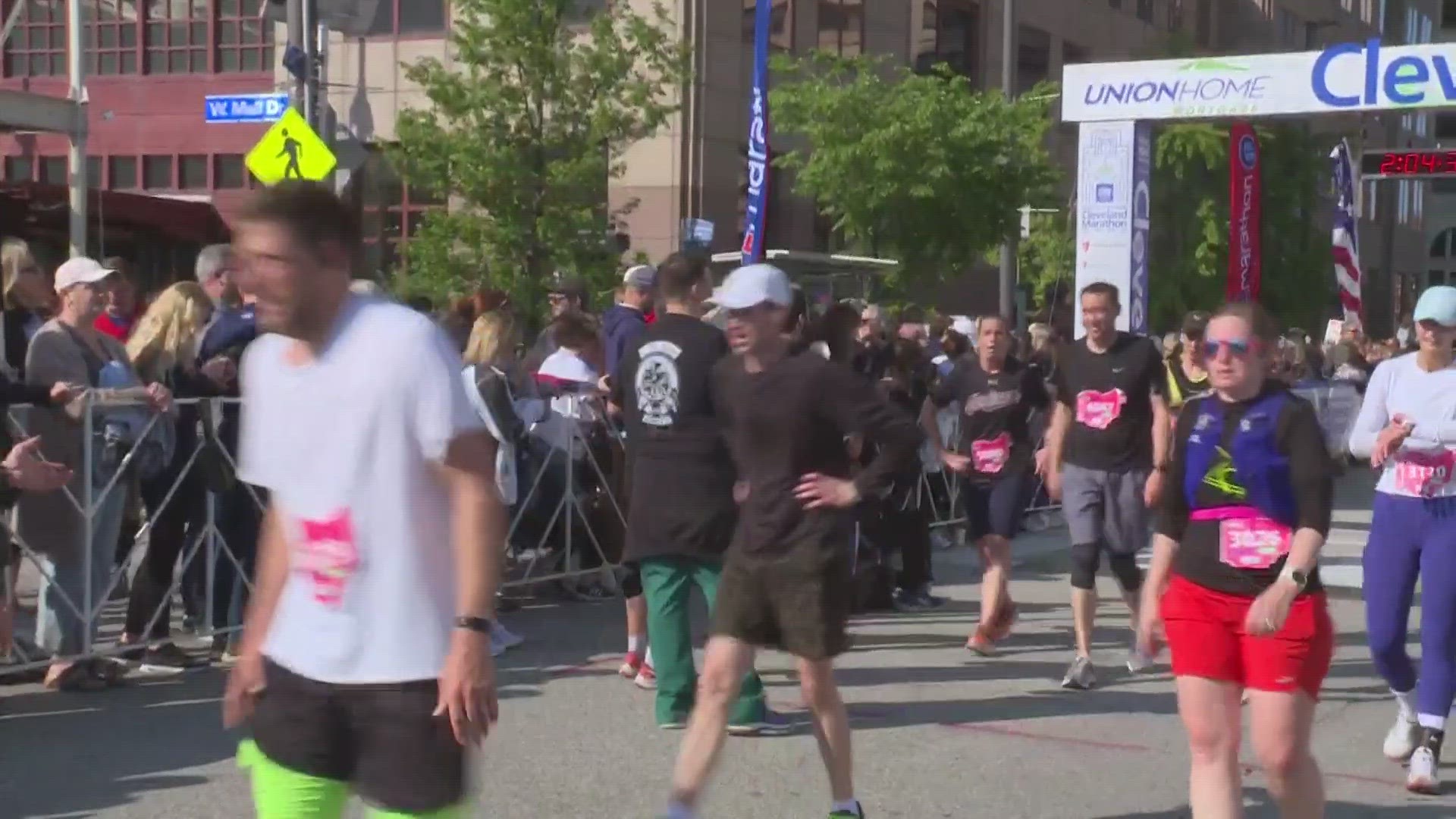 Runners cross finish line at 2023 Cleveland Marathon