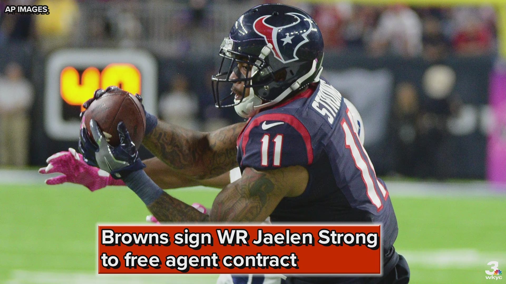 Wide receiver Jaelen Strong has agreed to a free agent contract with the Cleveland Browns.