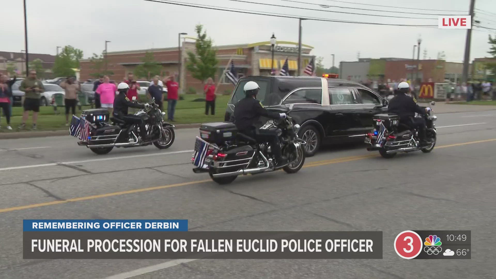 The procession to the funeral of slain Euclid police officer Jacob Derbin began Saturday morning from A. Ripepi & Sons Funeral Home in Middleburg Heights.