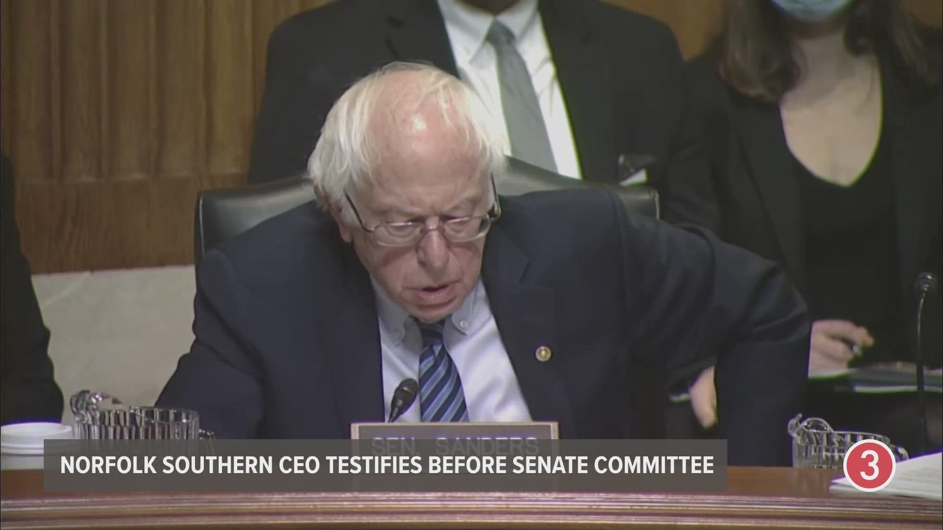 Sen. Bernie Sanders address the Senate committee involving the Ohio train derailment in East Palestine.