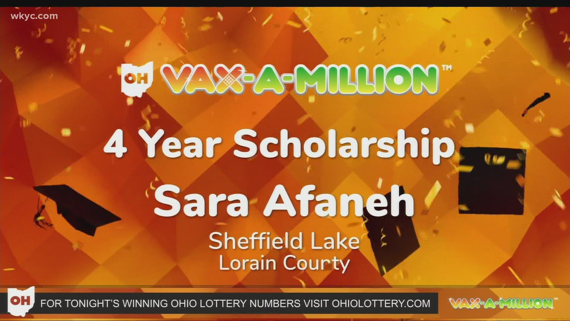 Ohio's third vax-a-million drawing is in the books.  7th grader Sara Afaneh from Sheffield Lake in Lorain County won a full-ride college scholarship.
