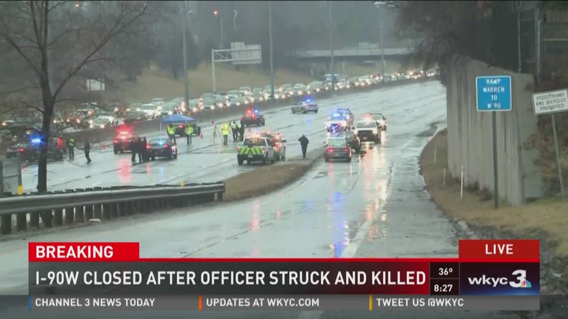 Jan. 24, 2017: WKYC's Will Ujek is at the scene where a Cleveland officer was struck and killed on I-90 West.