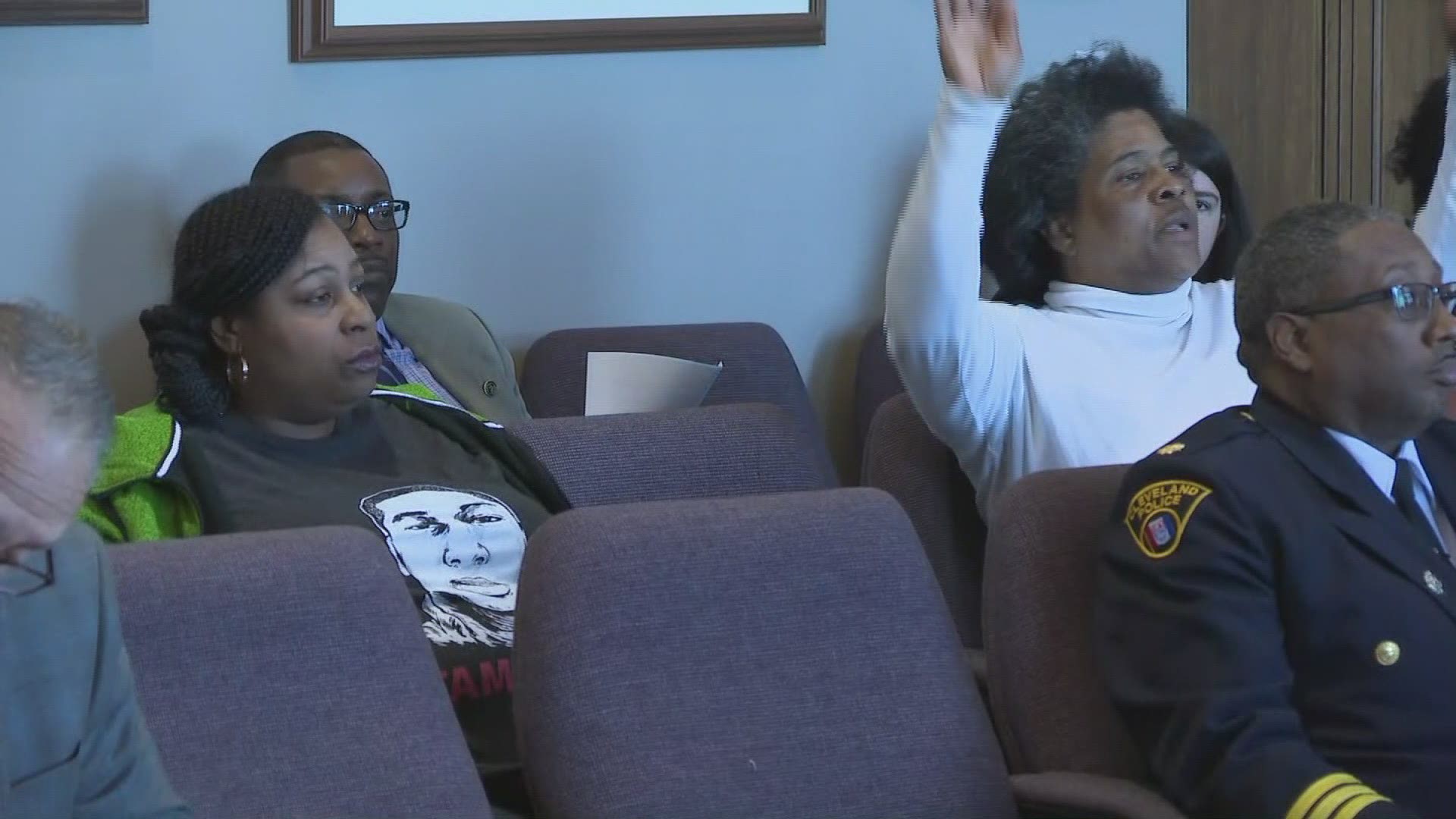 A community activist interrupted the Cuyahoga County Safety Committee meeting April 24, 2019 amid discussion on the consent decree and its status.